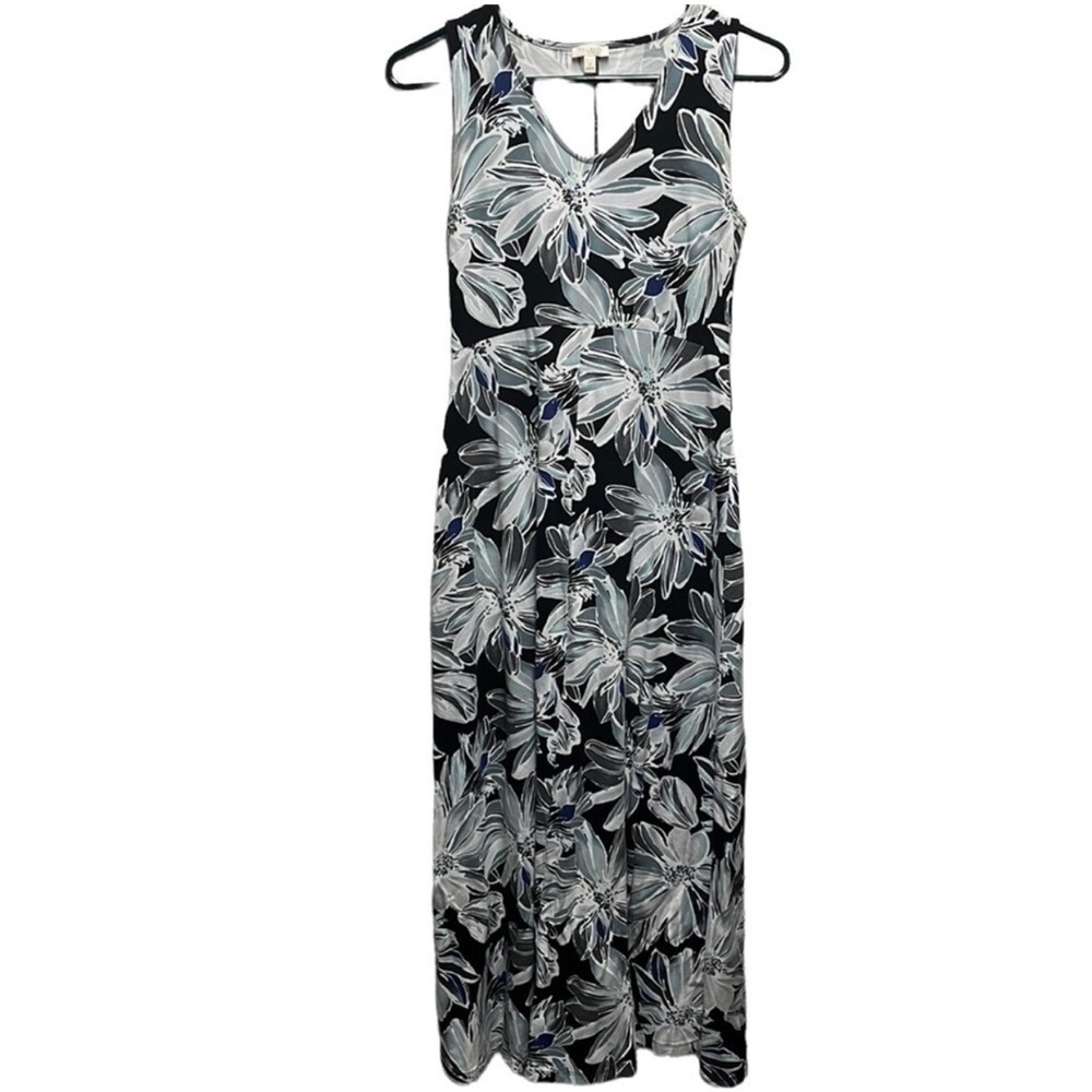 Floral Sleeveless Mini Dress - Black and White